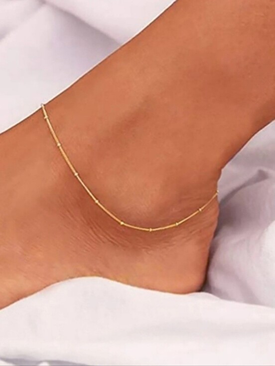 Jewelry - Dainty Gold Satalight Chain Beaded Adjustable Ankle Bracelet Anklet Tiny Beads